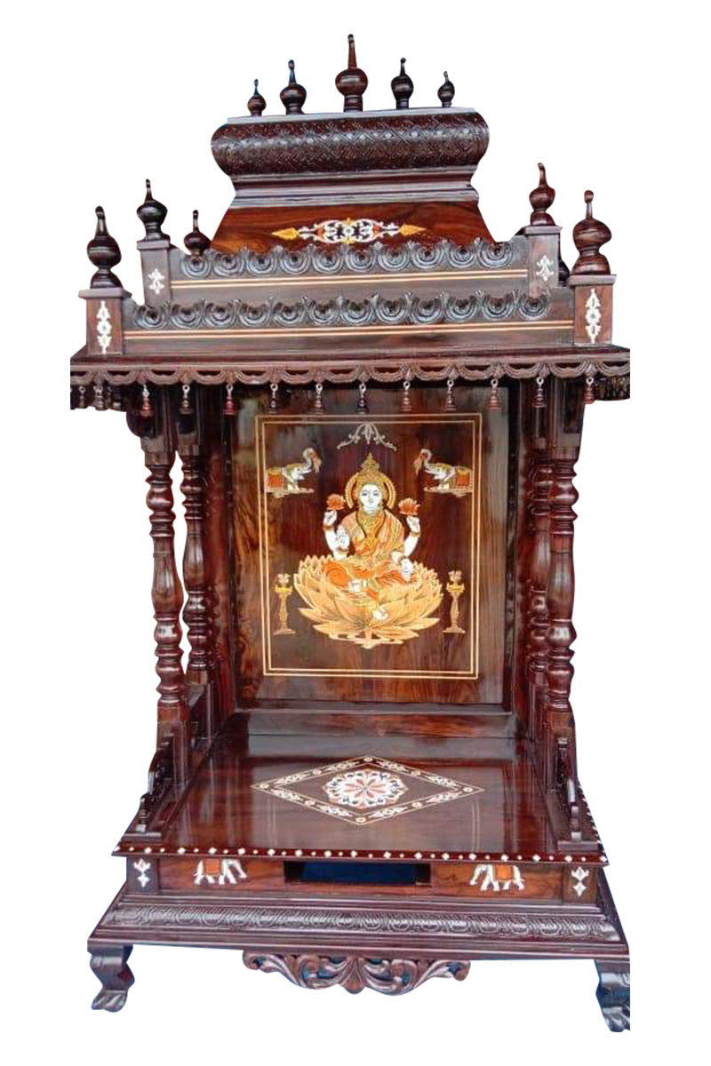 Rosewood Ganesh Inlay Pooja Mandir – Hand-Carved Wooden Home Temple with Drawer and Bells (Copy) MYR