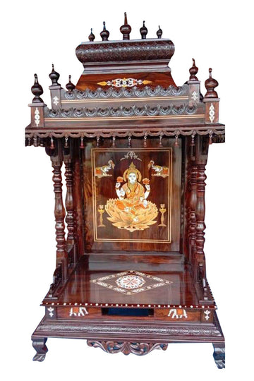 Rosewood Ganesh Inlay Pooja Mandir – Hand-Carved Wooden Home Temple with Drawer and Bells (Copy) MYR