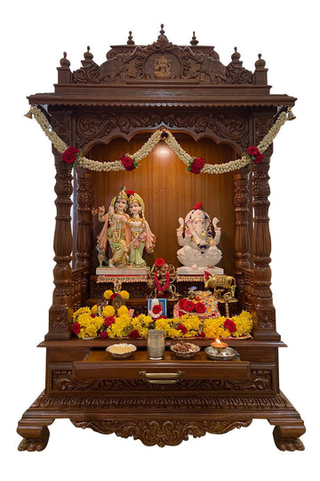 Grand Handcrafted Wooden Pooja Mandir with Dome & Om Symbol MYR