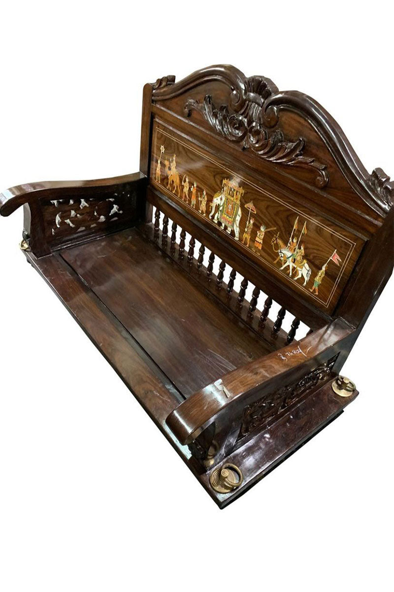 Hand-Carved Wooden Jhula Sofa UK | Traditional Indian Swing Bench MYR