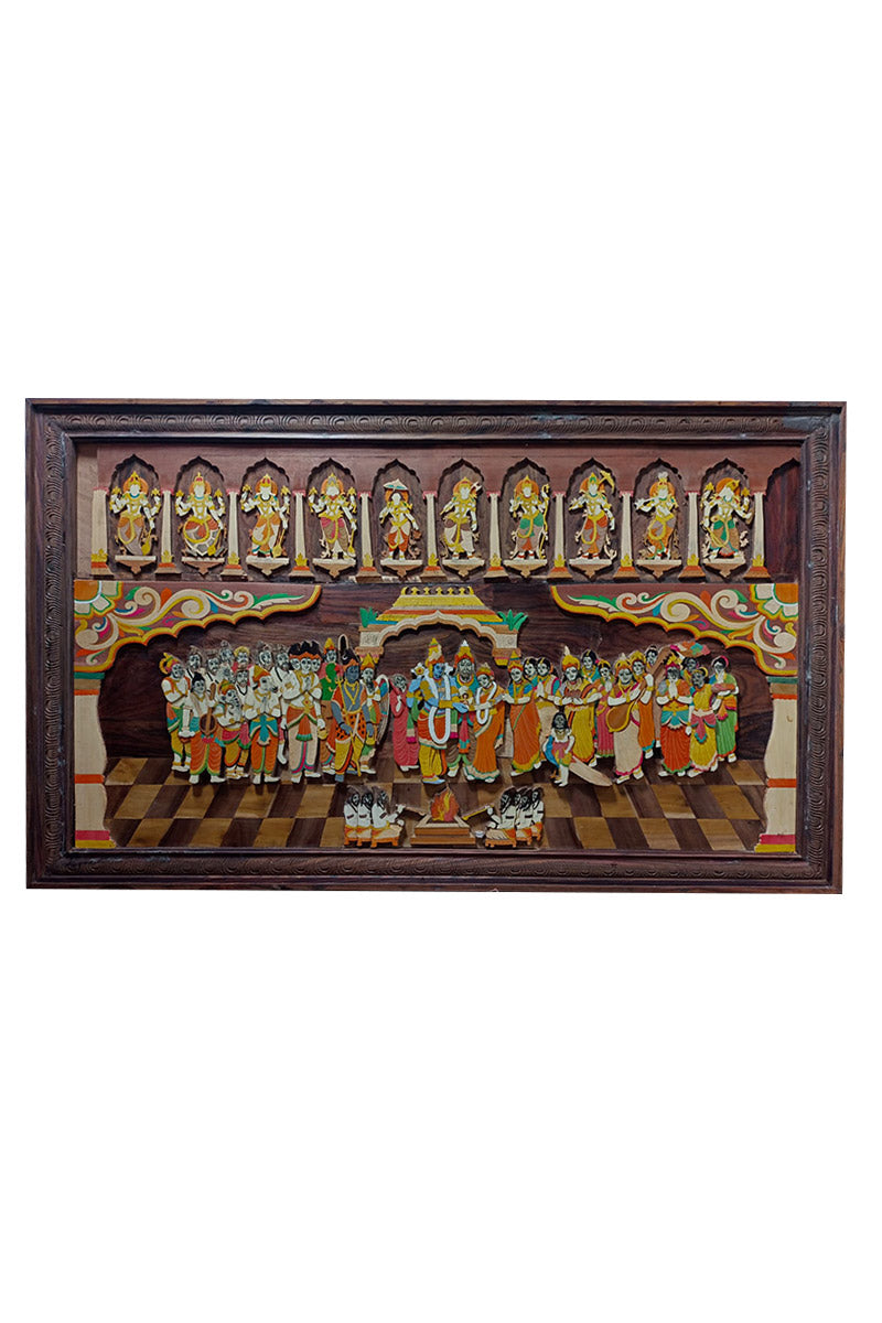 Rosewood Dasavathara Inlay Wall Panel Frame (5 ft) INDIGO ETHNICS