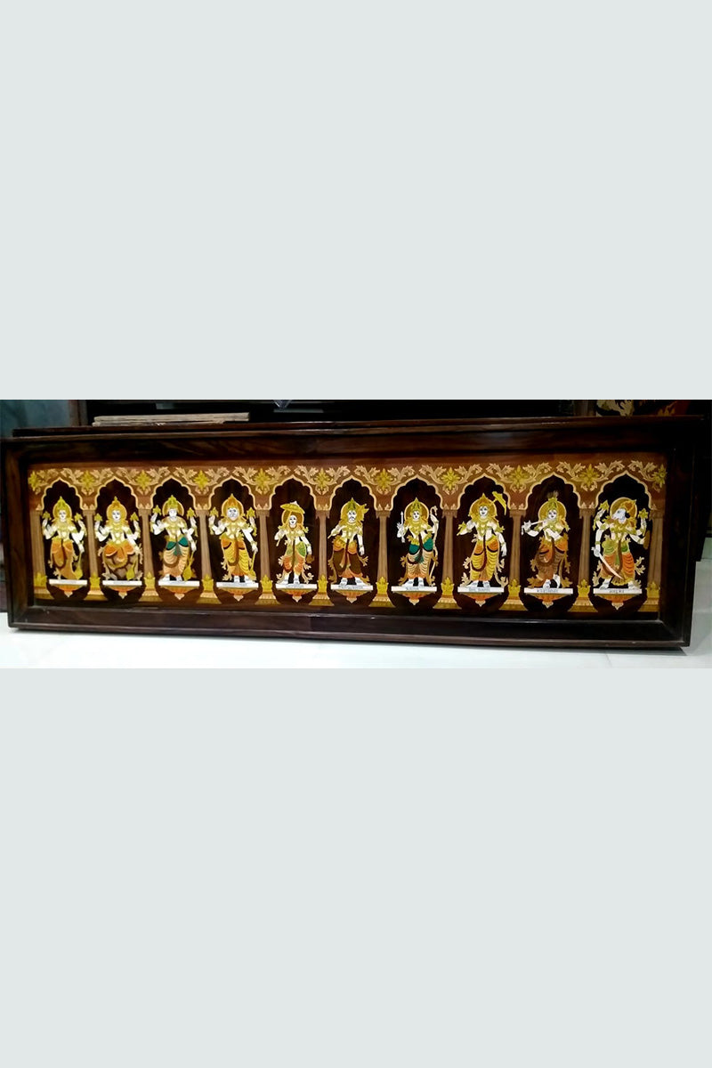 Handcrafted Wooden Dashavatara Panel Wall Art Traditional Indian Décor INDIGO ETHNICS