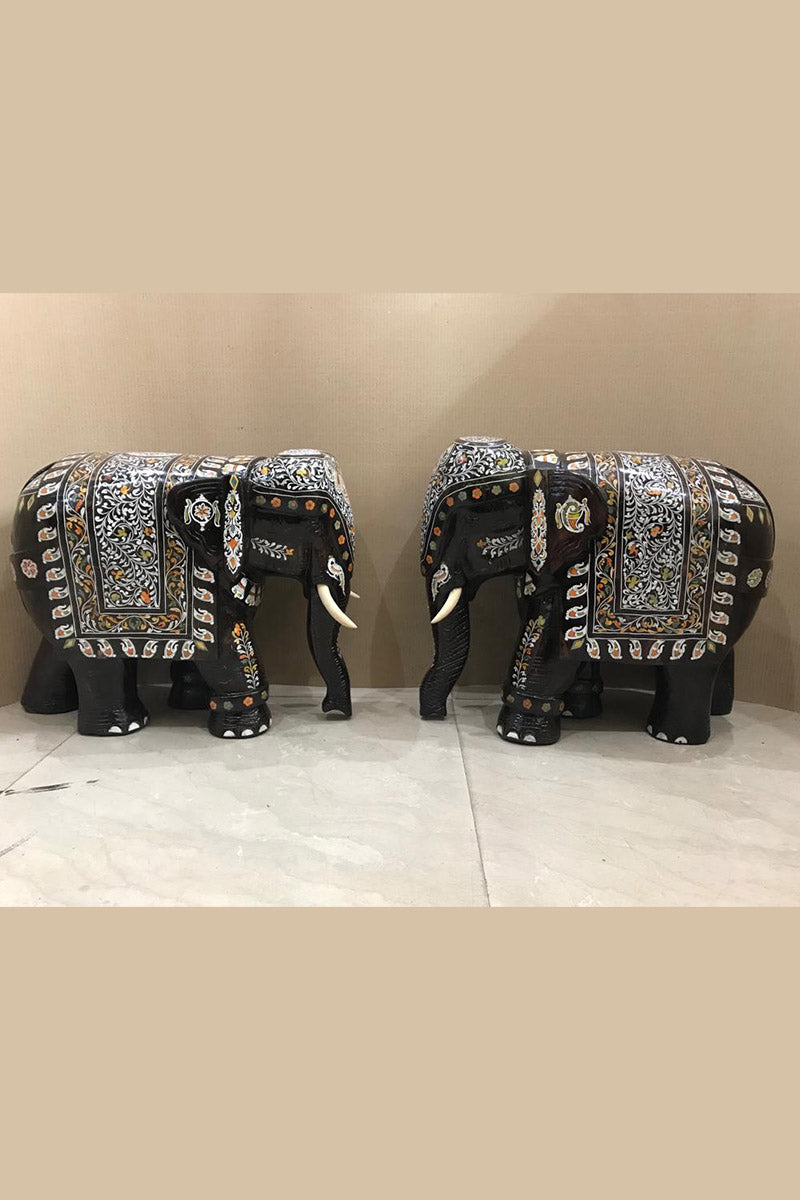 Rosewood Inlay Elephant Statue Set (2 pcs) MYR