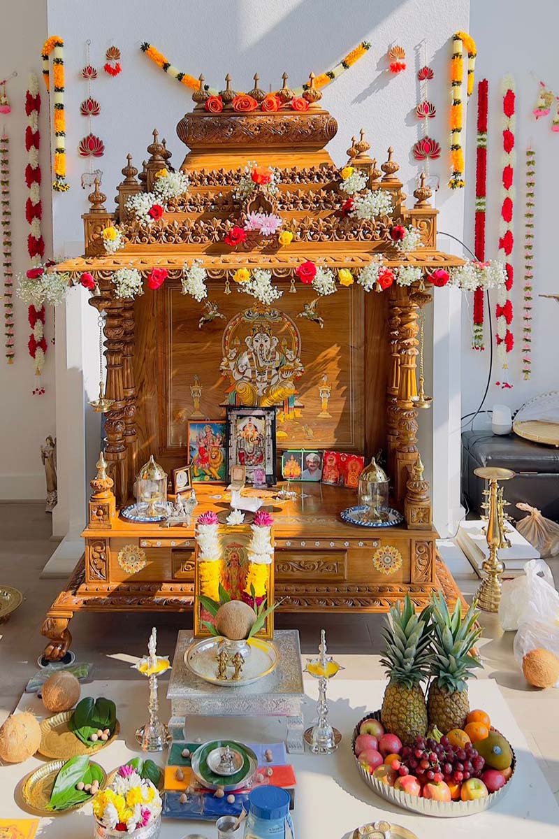 Teakwood Gajalakshmi Carved Pooja Mandir with Drawer (4 ft) (Copy) MYR