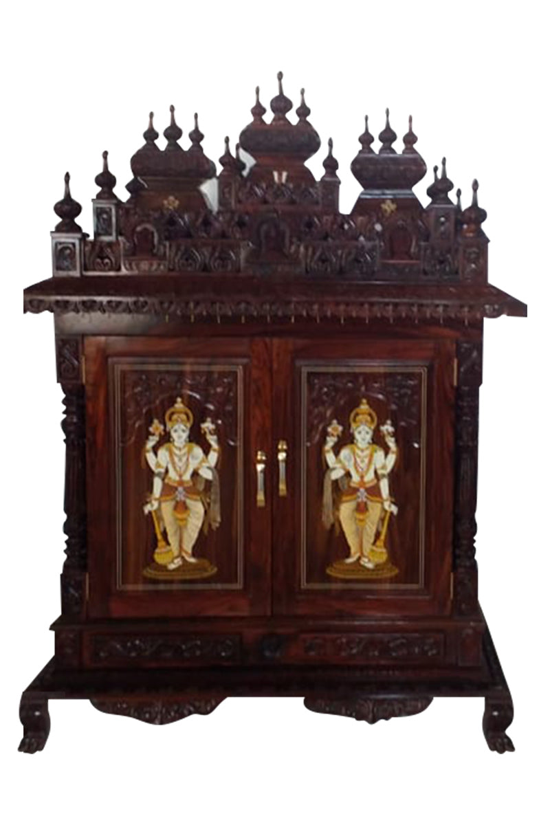 Teakwood Triple Step Pooja Mandir with Ganesha Inlay (6.5 ft) (Copy) MYR