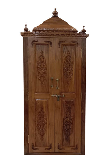 Rosewood 3 Gopuram Pooja Mandir with Dwarapalaka Inlay Doors (6.5 ft) (Copy) MYR