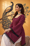 Maroon Ajrakh Block Print Cotton Short Kurti Top with Designer Sleeves RTI