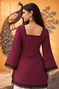 Maroon Ajrakh Block Print Cotton Short Kurti Top with Designer Sleeves RTI