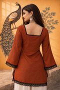 Red Ajrakh Block Print Cotton Short Kurti Top with Designer Sleeves RTI