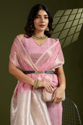 Delicate Gajari Linen Saree with Subtle Grid & Gold Border PR