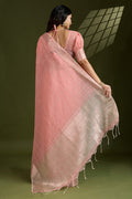 Delicate Peach Soft Silk Light Weight Saree Golden Border PR