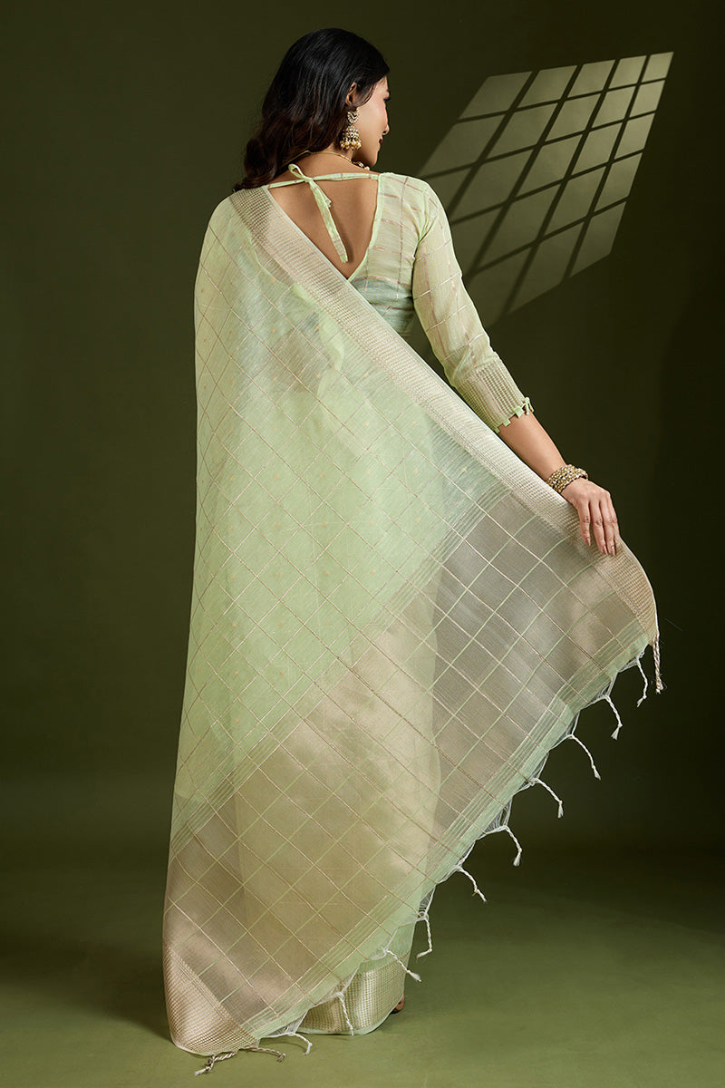 Delicate Pista Green Soft Silk Light Weight Saree Golden Border PR