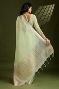 Delicate Pista Green Soft Silk Light Weight Saree Golden Border PR