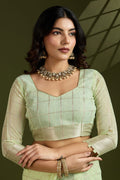 Delicate Pista Green Soft Silk Light Weight Saree Golden Border PR