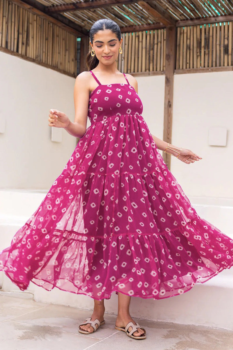 Maroon Fully Flared Garden Tiered Floral Sleeveless Maxi Dress PR
