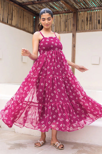 Maroon Fully Flared Garden Tiered Floral Sleeveless Maxi Dress PR
