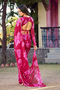 Partywear Pink Floral Saree with Matching Blouse Piece PR