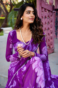 Designer Purple Floral Saree – Lightweight Partywear PR