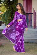 Designer Purple Floral Saree – Lightweight Partywear PR