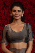 Metalic Grey Silk Saree – Elegant Metallic Sheen with Delicate Embellishment PR