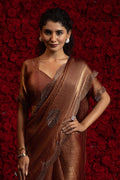 Peach Silk Saree – Elegant Metallic Sheen with Delicate Embellishment PR