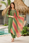 Green Embroidered Kurta Set with Dupatta | Elegant Festive Wear UK RTI