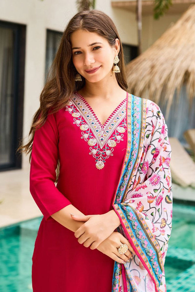 Red & WhiteEmbroidered Kurta Set with Dupatta | Elegant Festive Wear UK PR