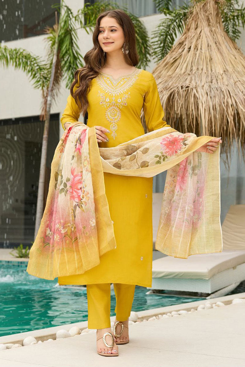 Yellow Embroidered Kurta Set with Dupatta | Elegant Festive Wear UK PR