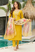 Yellow Embroidered Kurta Set with Dupatta | Elegant Festive Wear UK PR