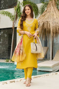 Yellow Embroidered Kurta Set with Dupatta | Elegant Festive Wear UK PR