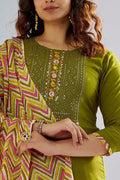 Mehendhi Green Embroidered Kurta Set with Dupatta | Elegant Festive Wear UK PR