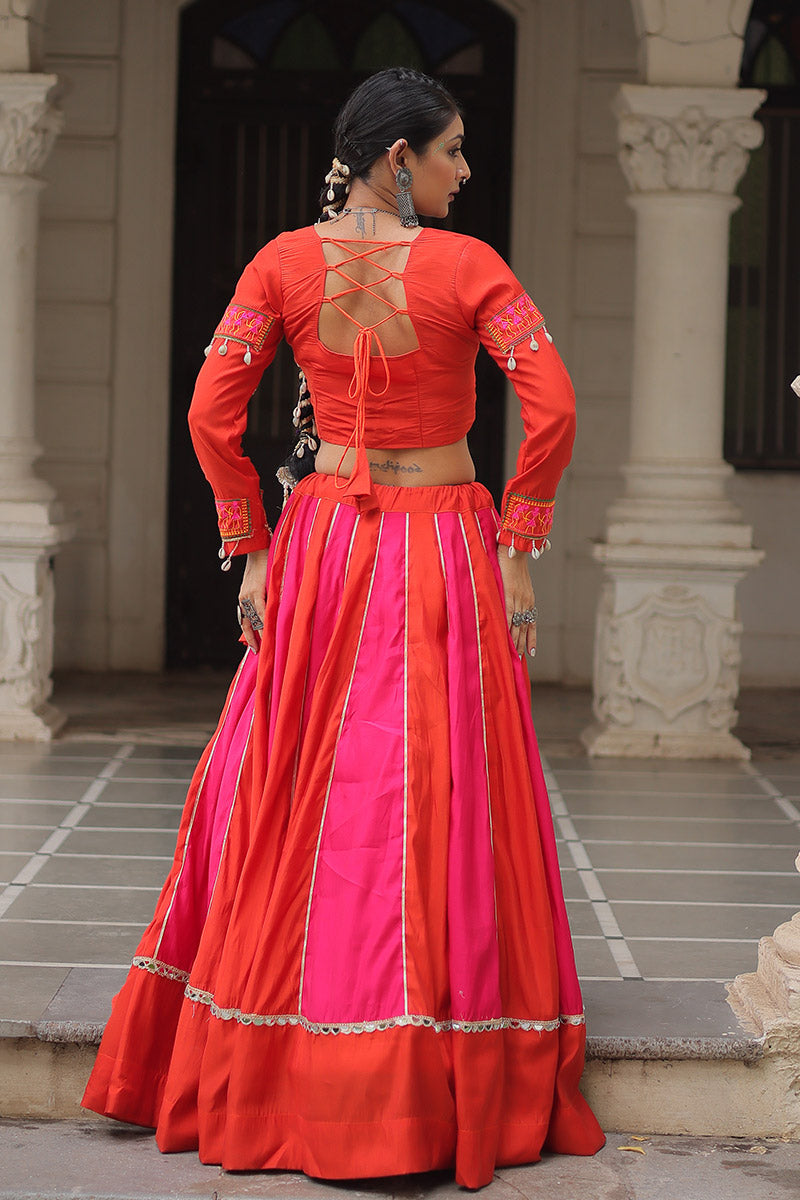 Pink & Red Mirror-Work Navratri Lehenga Choli – UK Festive Wear RTI