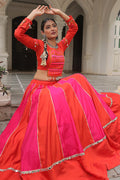 Pink & Red Mirror-Work Navratri Lehenga Choli – UK Festive Wear RTI