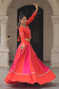 Pink & Red Mirror-Work Navratri Lehenga Choli – UK Festive Wear RTI