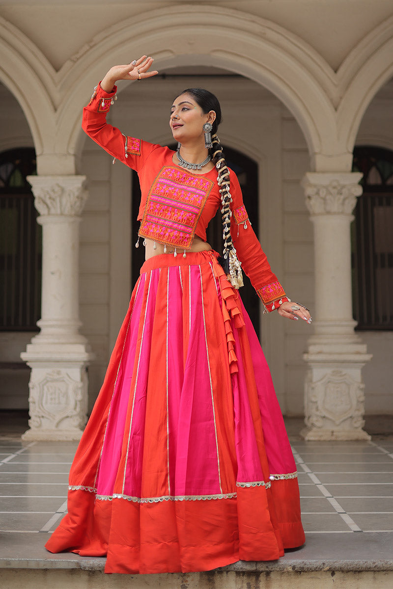 Pink & Red Mirror-Work Navratri Lehenga Choli – UK Festive Wear RTI