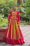 Pink & Yellow Mirror-Work Navratri Lehenga Choli – UK Festive Wear PR