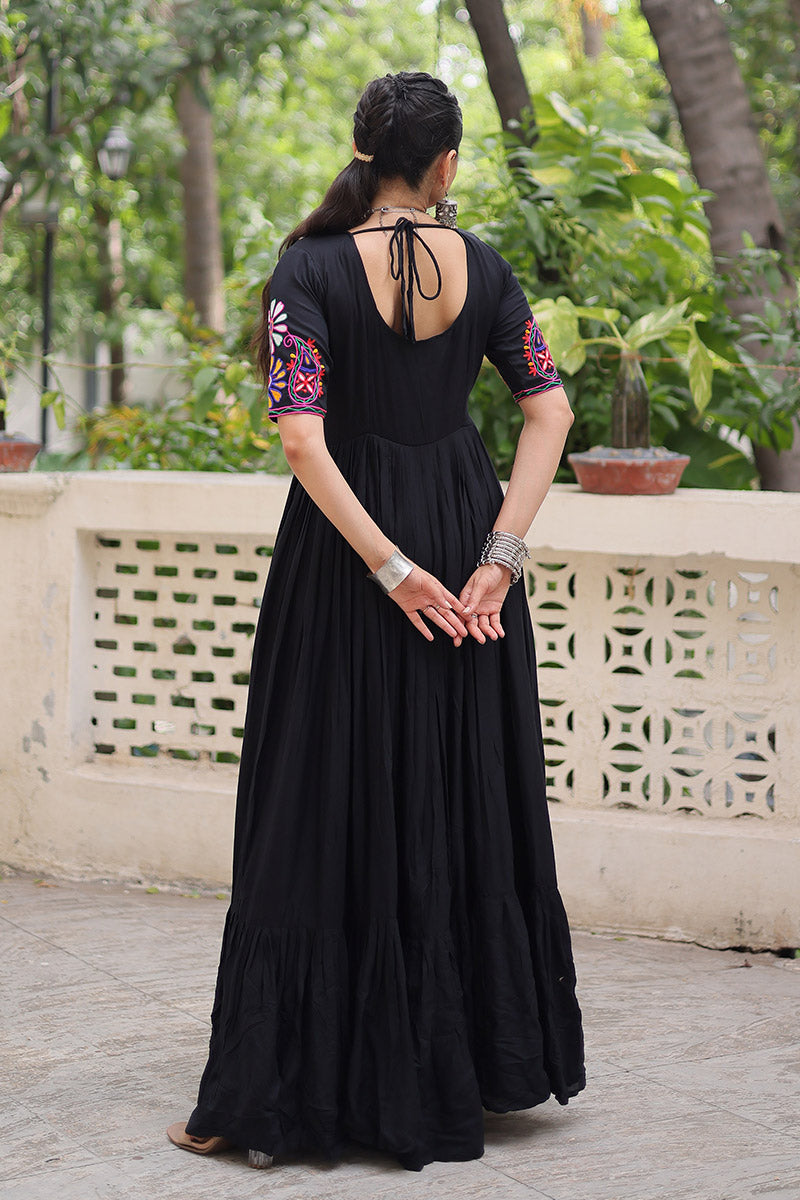 Black Embroidered Navratri Anarkali Dress – Festival Garba Wear PR