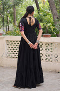 Black Embroidered Navratri Anarkali Dress – Festival Garba Wear PR
