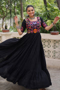 Black Embroidered Navratri Anarkali Dress – Festival Garba Wear PR