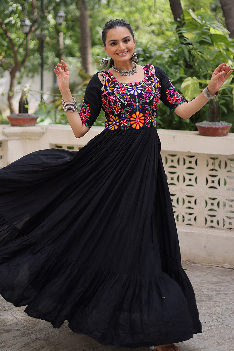 Black Embroidered Navratri Anarkali Dress – Festival Garba Wear PR