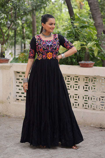 Black Embroidered Navratri Anarkali Dress – Festival Garba Wear PR