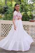 White Embroidered Navratri Anarkali Dress – Festival Garba Wear PR