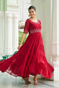 Luxurious Red Embroidered Maxi Ethnic Dress PR