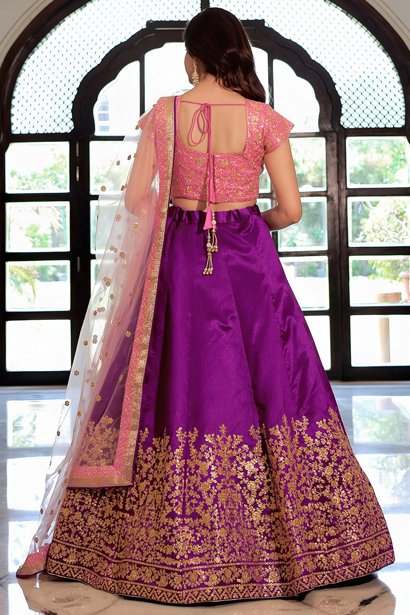 Purple Soft Net Lehenga with Sequins & Pearl Embroidery PR