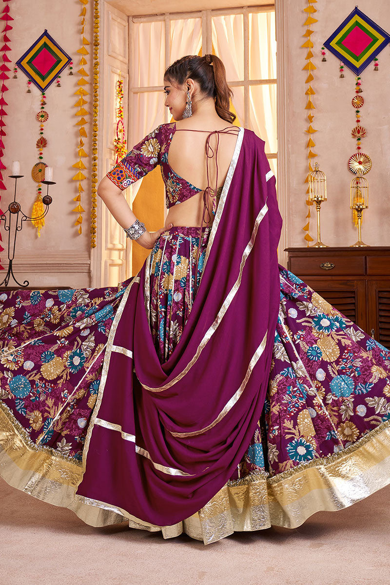Vibrant Mirror-Work Ghagra Choli – Maroon Floral Twirl Lehenga PR