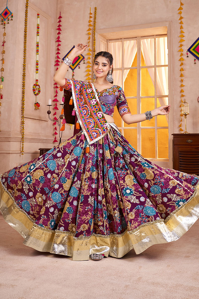 Vibrant Mirror-Work Ghagra Choli – Maroon Floral Twirl Lehenga PR