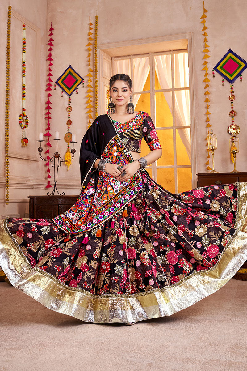 Elegant Kutchi Mirror-Work Ghagra Choli – Black Festive Lehenga Set PR