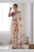 Elegant Cream Floral Georgette Party-Wear Saree PR