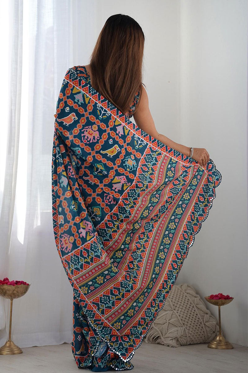 Dark Blue Floral Georgette Saree | Party & Festive Wear PR
