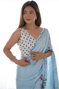 Denim Blue Georgette Saree with Floral Design | Wedding & Party PR